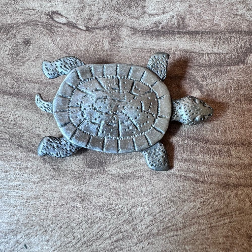 Handmade Vintage 1994 Pewter Turtle Pin Brooch Animal Zoo 90s Jewelry Signed NR